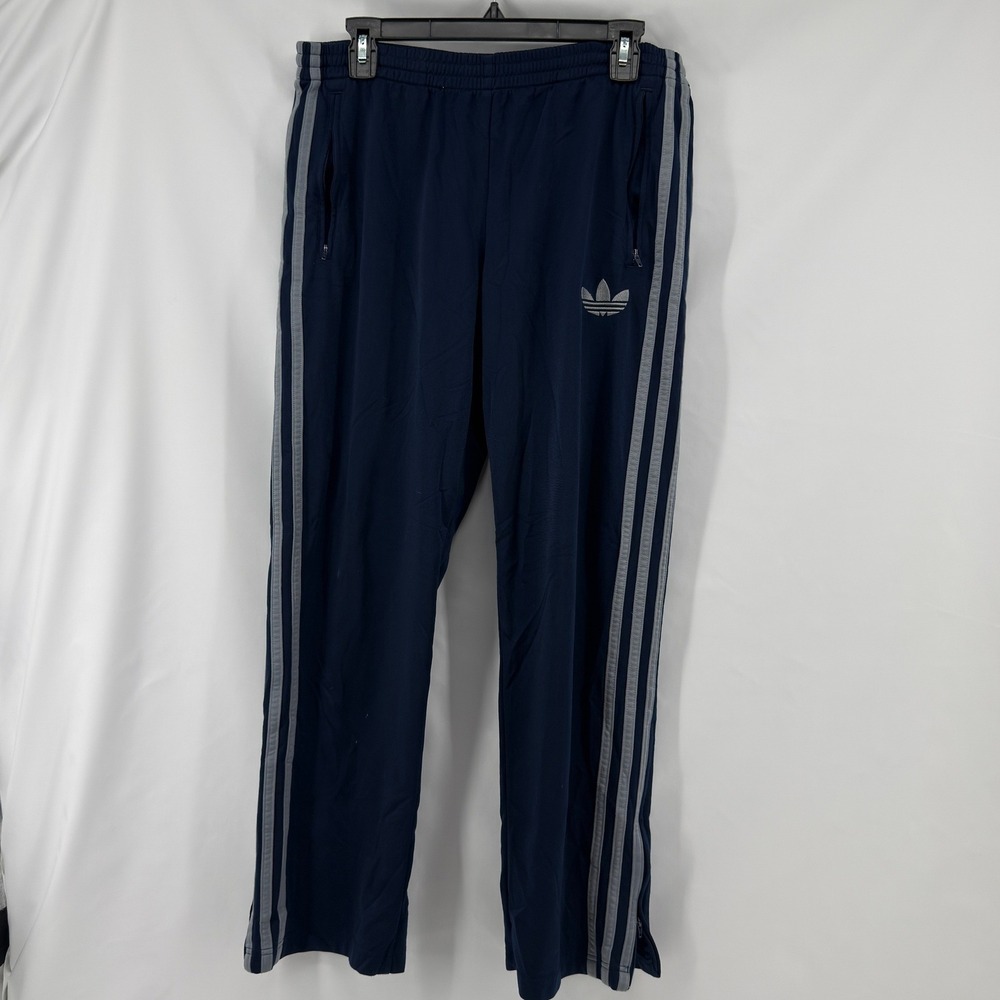 Adidas Track Pants Mens S Navy Blue Polyester Straight Fit Trefoil 3-Stripe